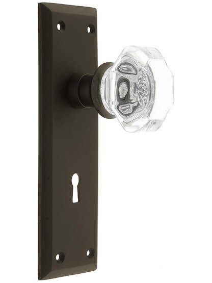 New York Style Doorset with Waldorf Crystal Door Knobs in Oil-Rubbed Bronze Finish.
